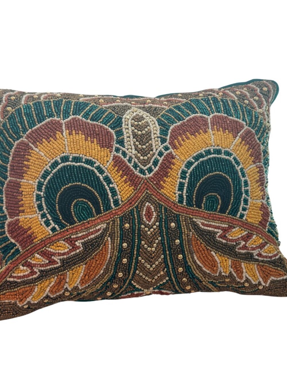 🦉 Hand Beaded Owl Accent Pillow – Made in India 🦉